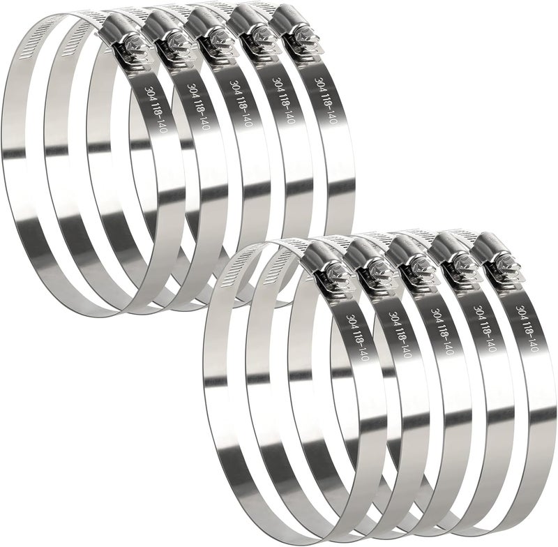 Gudui Hose Clamp 5 Inch, 10 Pack Stainless Steel Hose Clamps for 4 to 5 Inch Hose Pipe, Large Adjustable Worm Gear Duct Clamps Assortment Kit for Automotive, Dryer Vent, Plumbing, Mechanical - Image 1